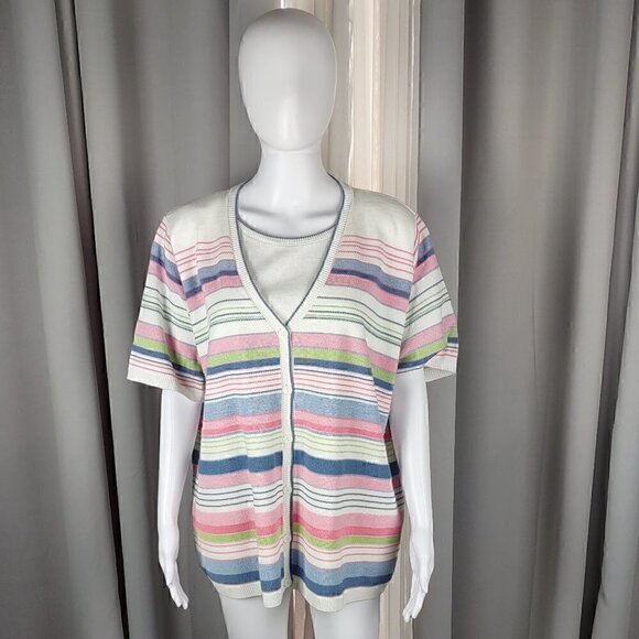 Alfred Dunner Women's Blue, Green, Pink & White Cardigan Sweater Size 2X - Picture 1 of 9